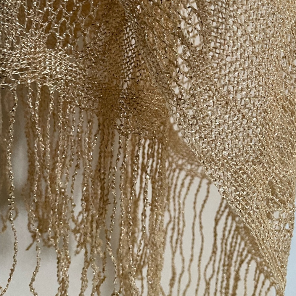 Gold Lace Knit Shawl with Asymmetrical Design - Picture 8 of 15